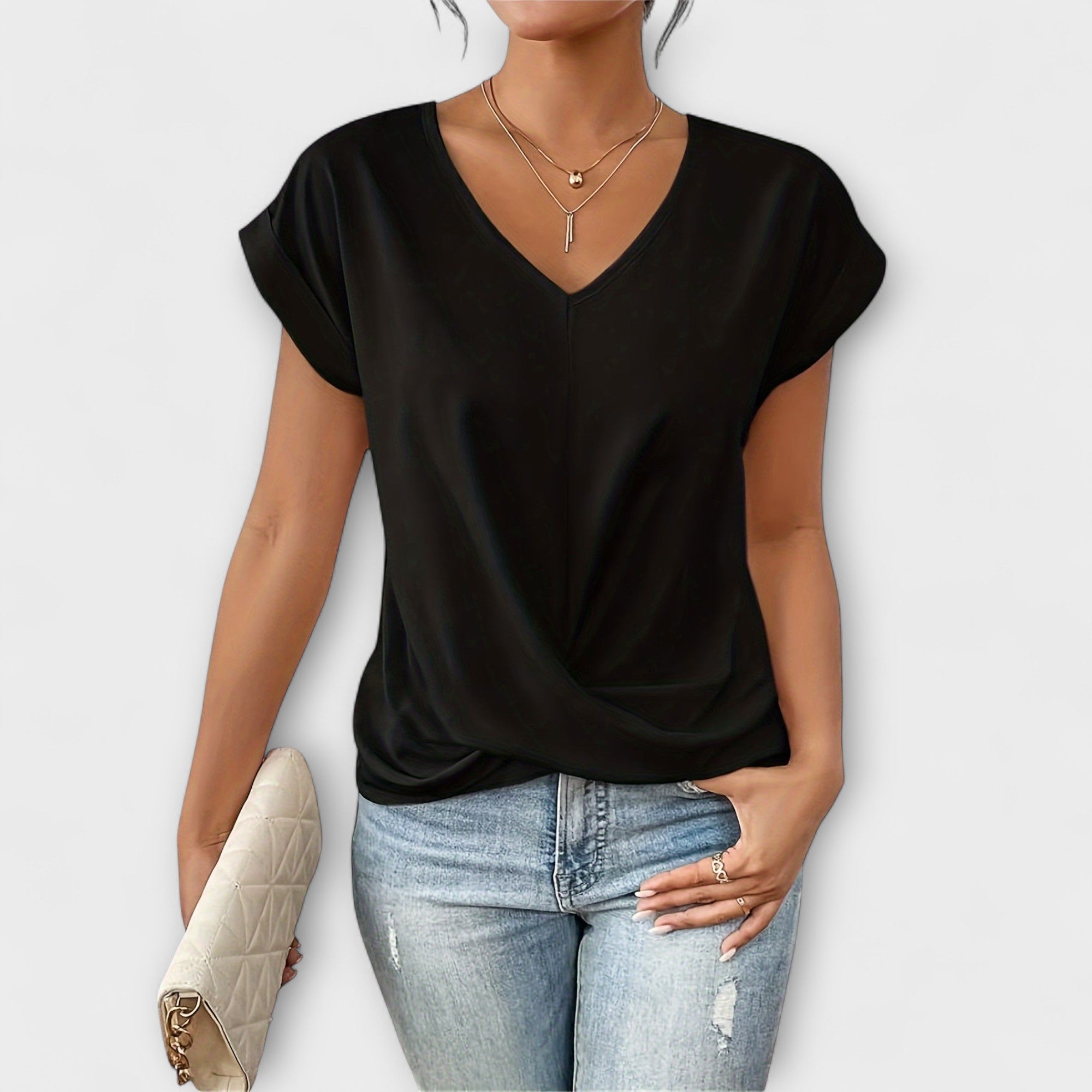 Eloise ™ ｜Top s V-výstrihom a detailom gombíka