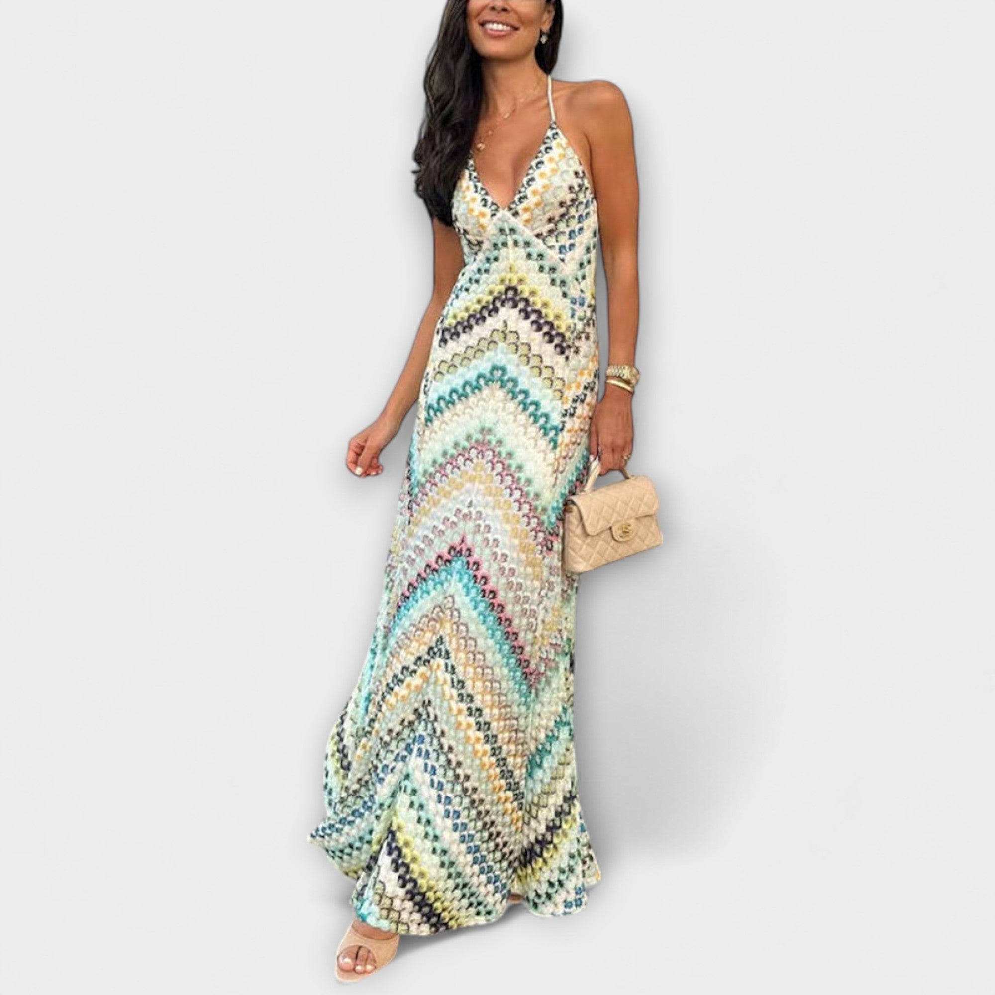 Remi ™ ｜ Missoni Pestrý vzor rybej kosti Maxikabát
