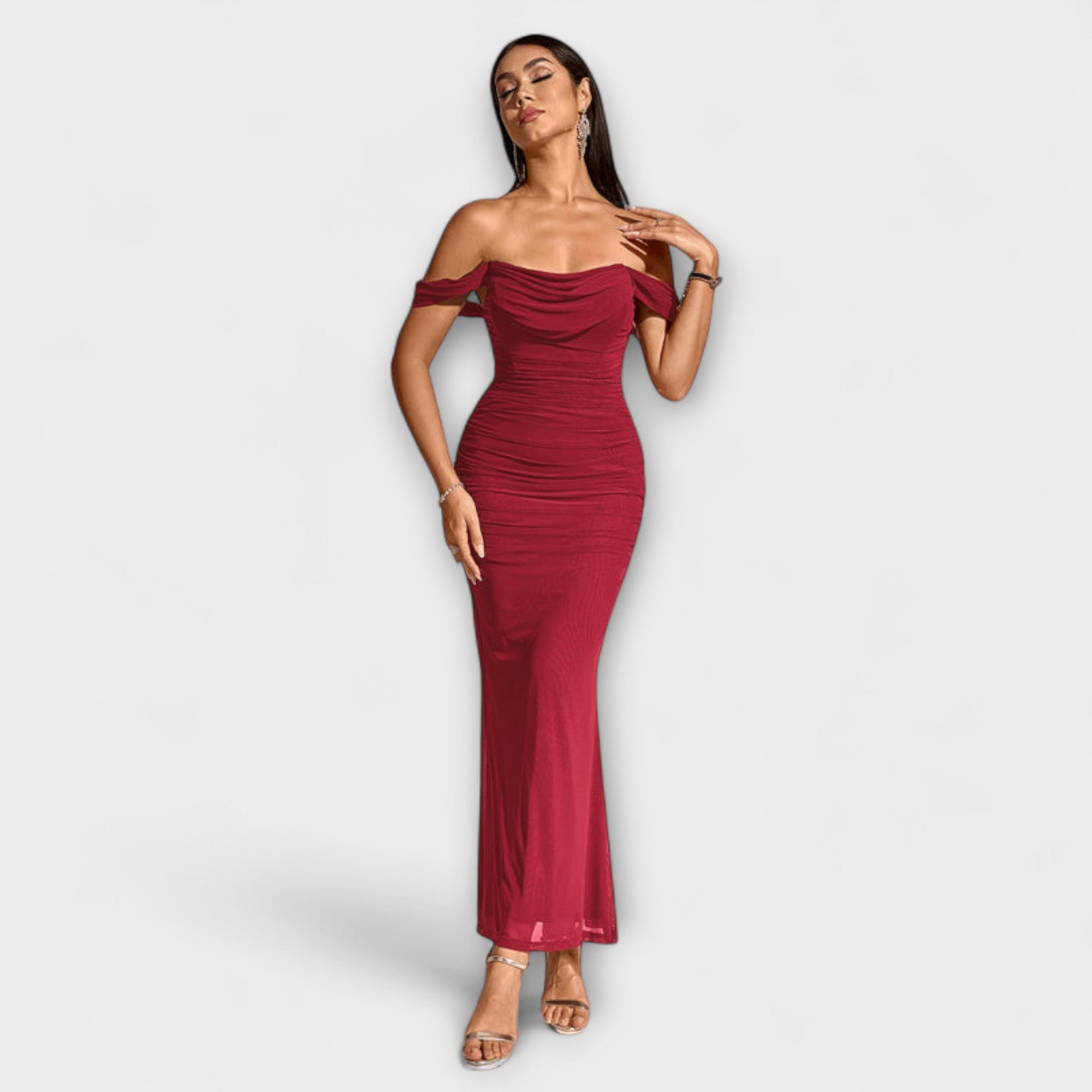 Ione  ™ ｜ Šaty Bodycon s odhalenými ramenami a riasením