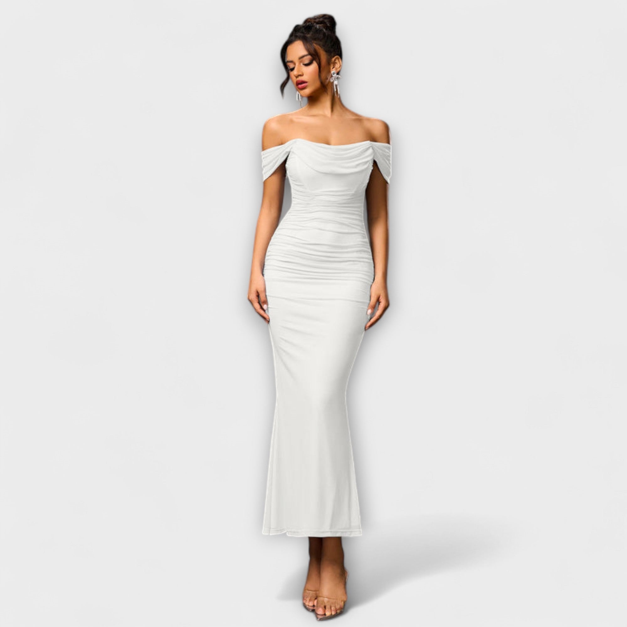 Ione  ™ ｜ Šaty Bodycon s odhalenými ramenami a riasením