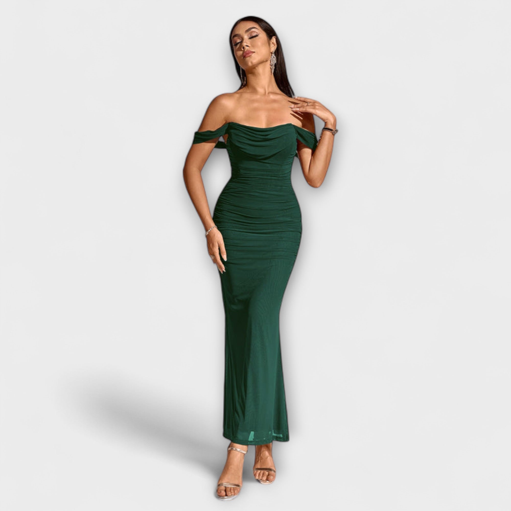 Ione  ™ ｜ Šaty Bodycon s odhalenými ramenami a riasením