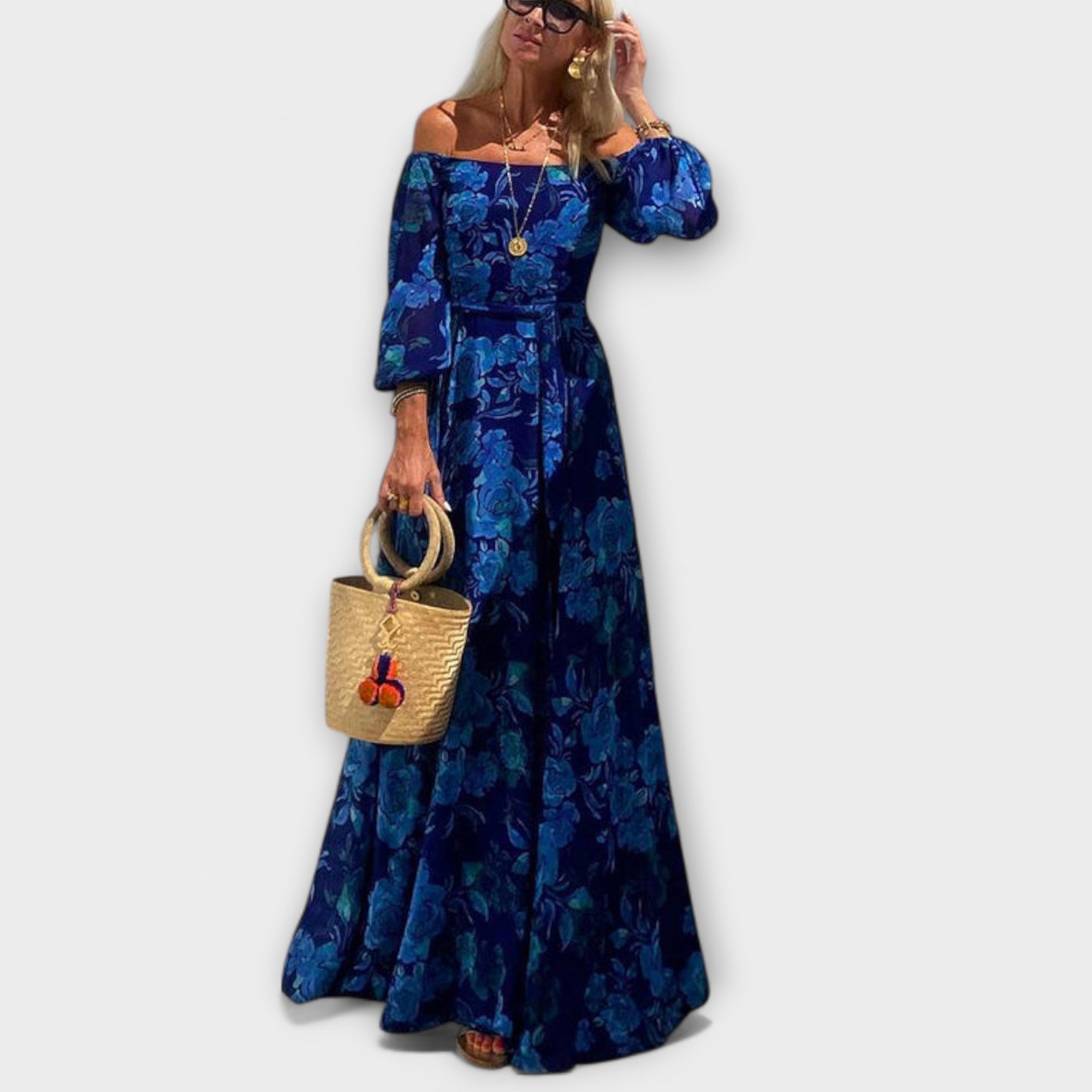 Juniper  ™ ｜ Kvetinové off-shoulder smockované maxikabát pre dovolenku