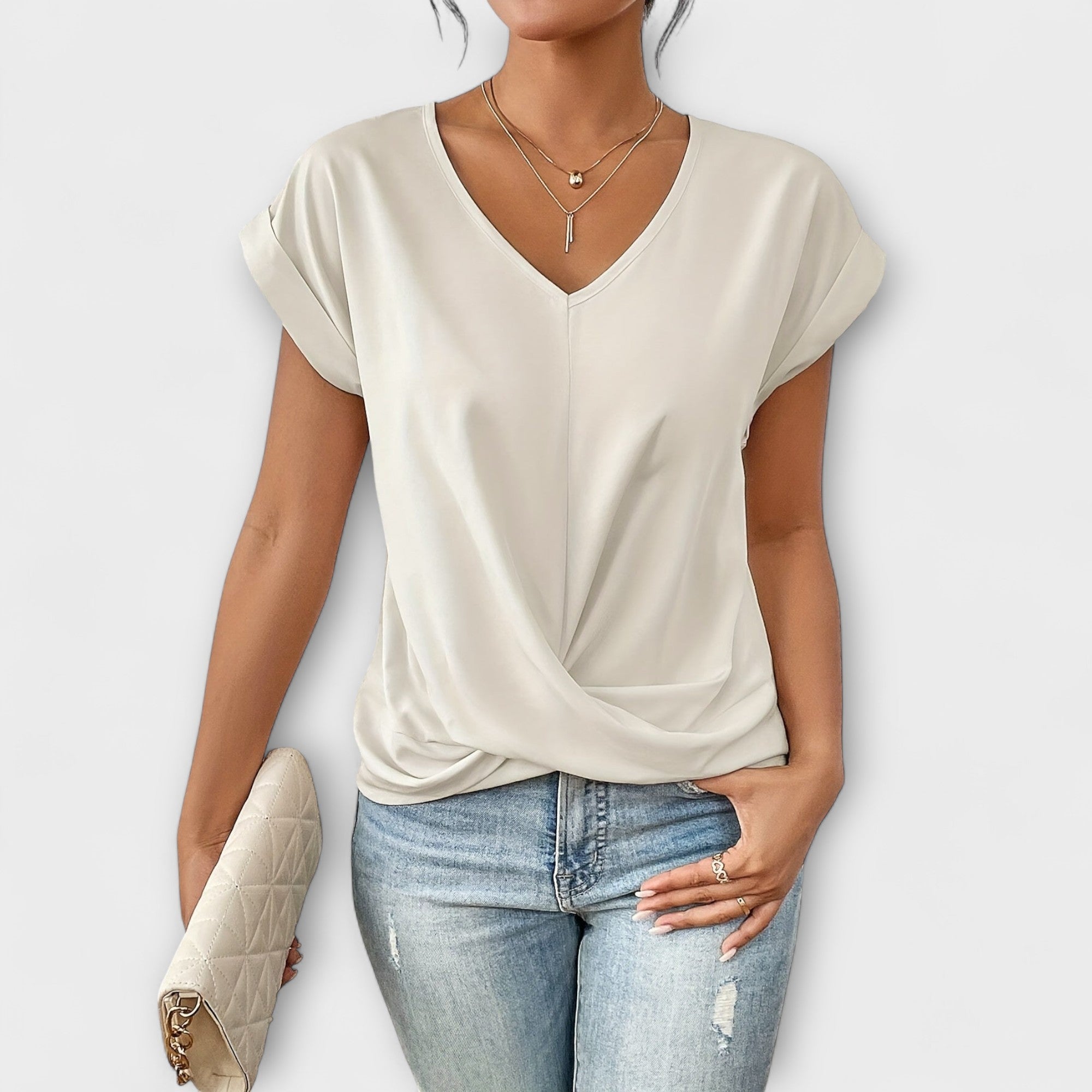 Eloise ™ ｜Top s V-výstrihom a detailom gombíka