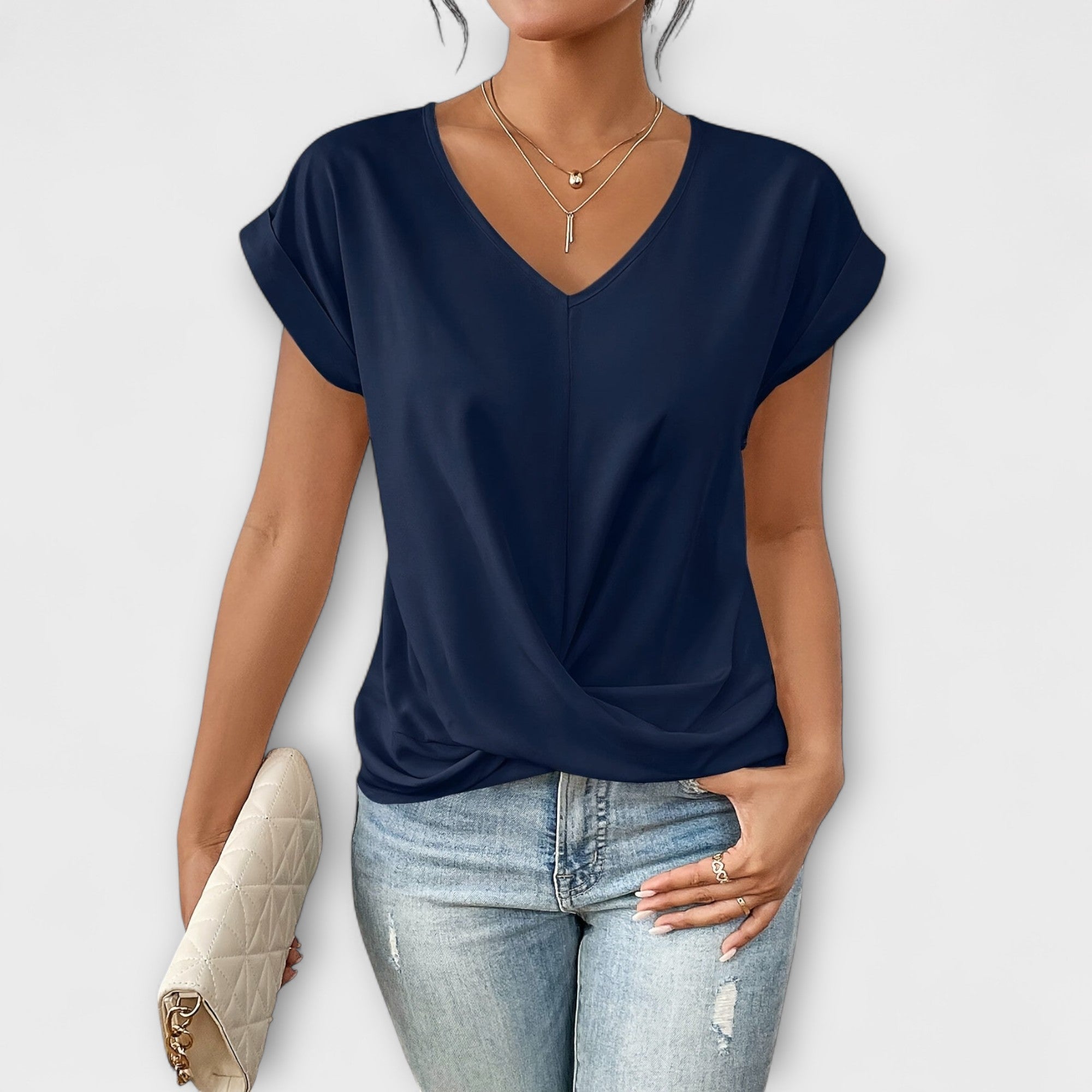 Eloise ™ ｜Top s V-výstrihom a detailom gombíka