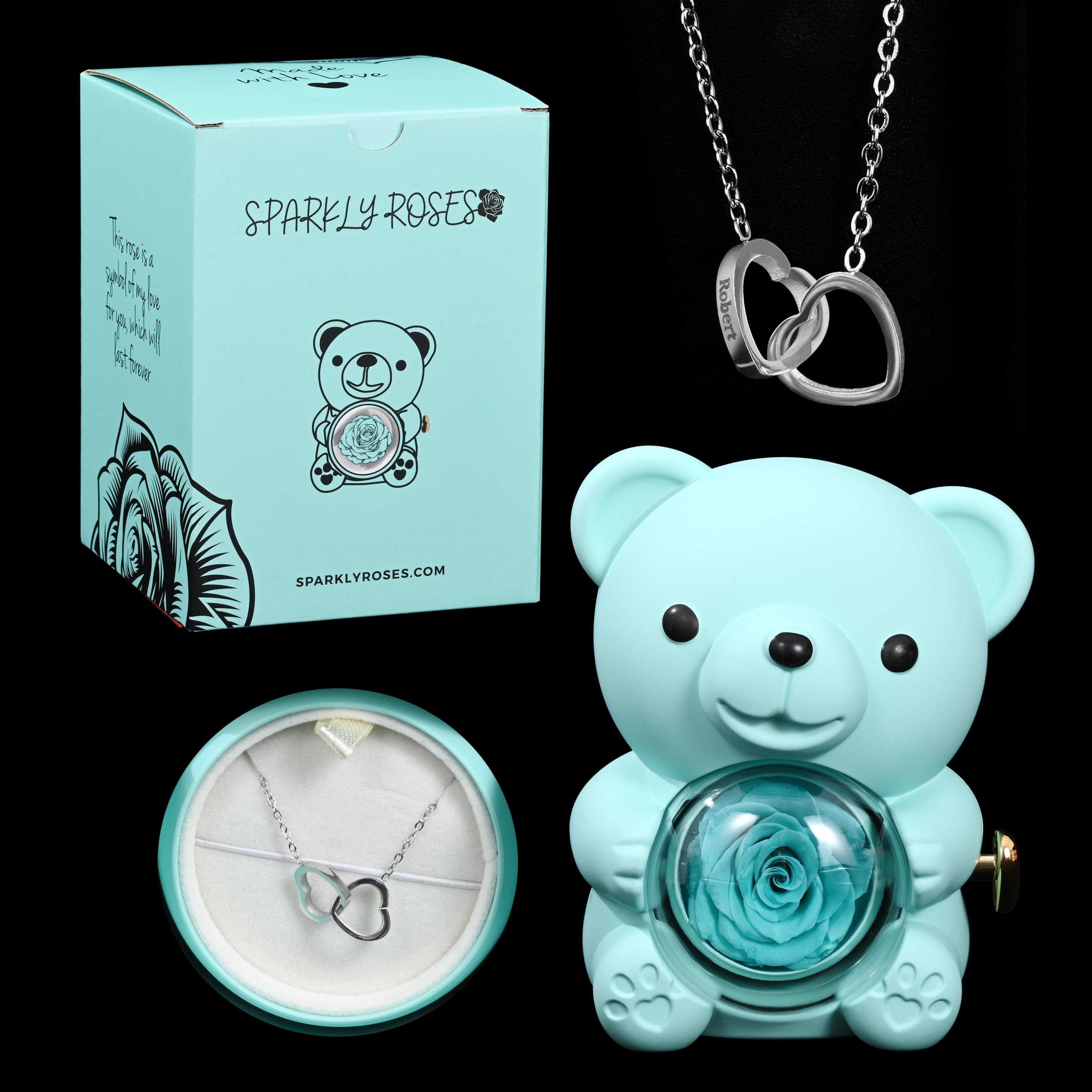 Eternal Rose Bear W/ Engraved Necklace