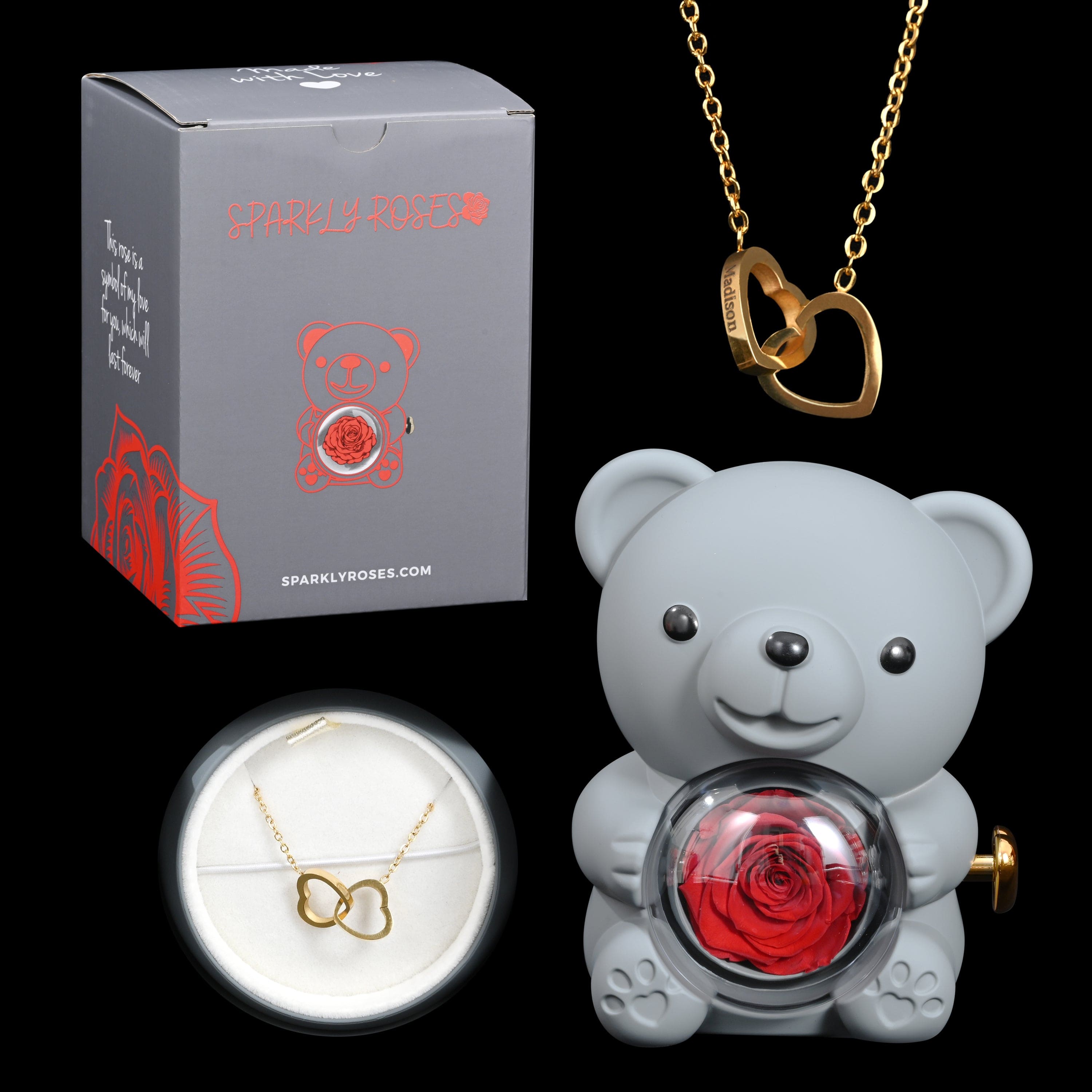 Eternal Rose Bear W/ Engraved Necklace