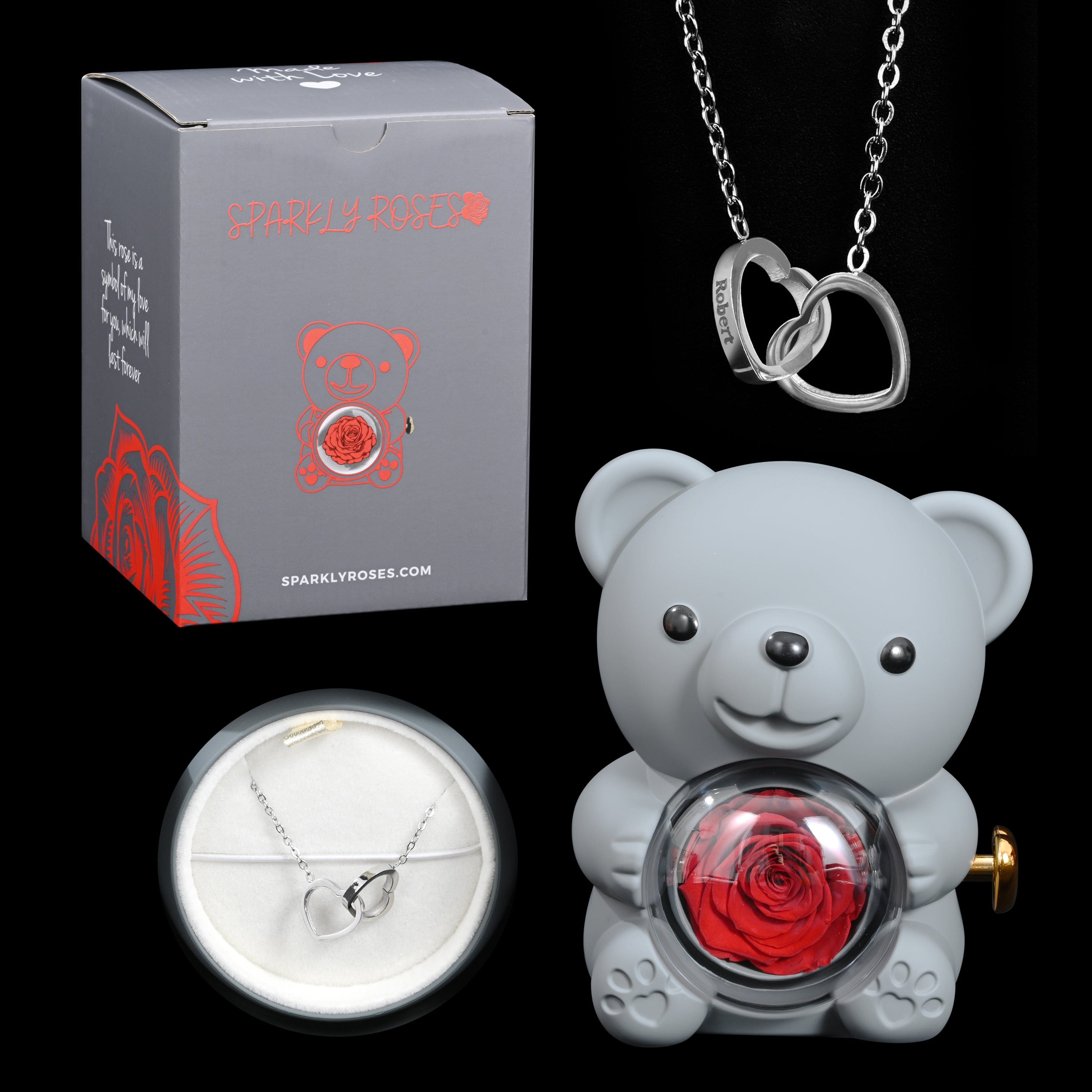 Eternal Rose Bear W/ Engraved Necklace