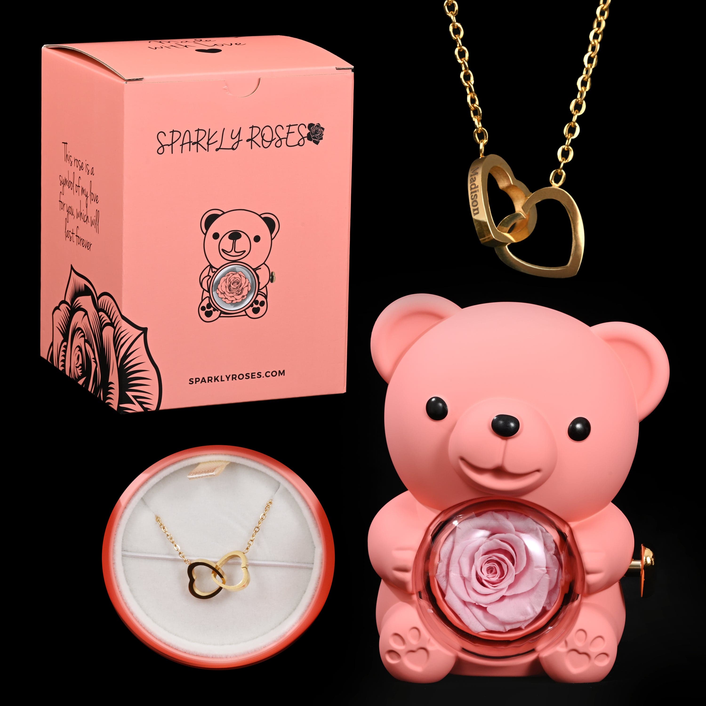 Eternal Rose Bear W/ Engraved Necklace