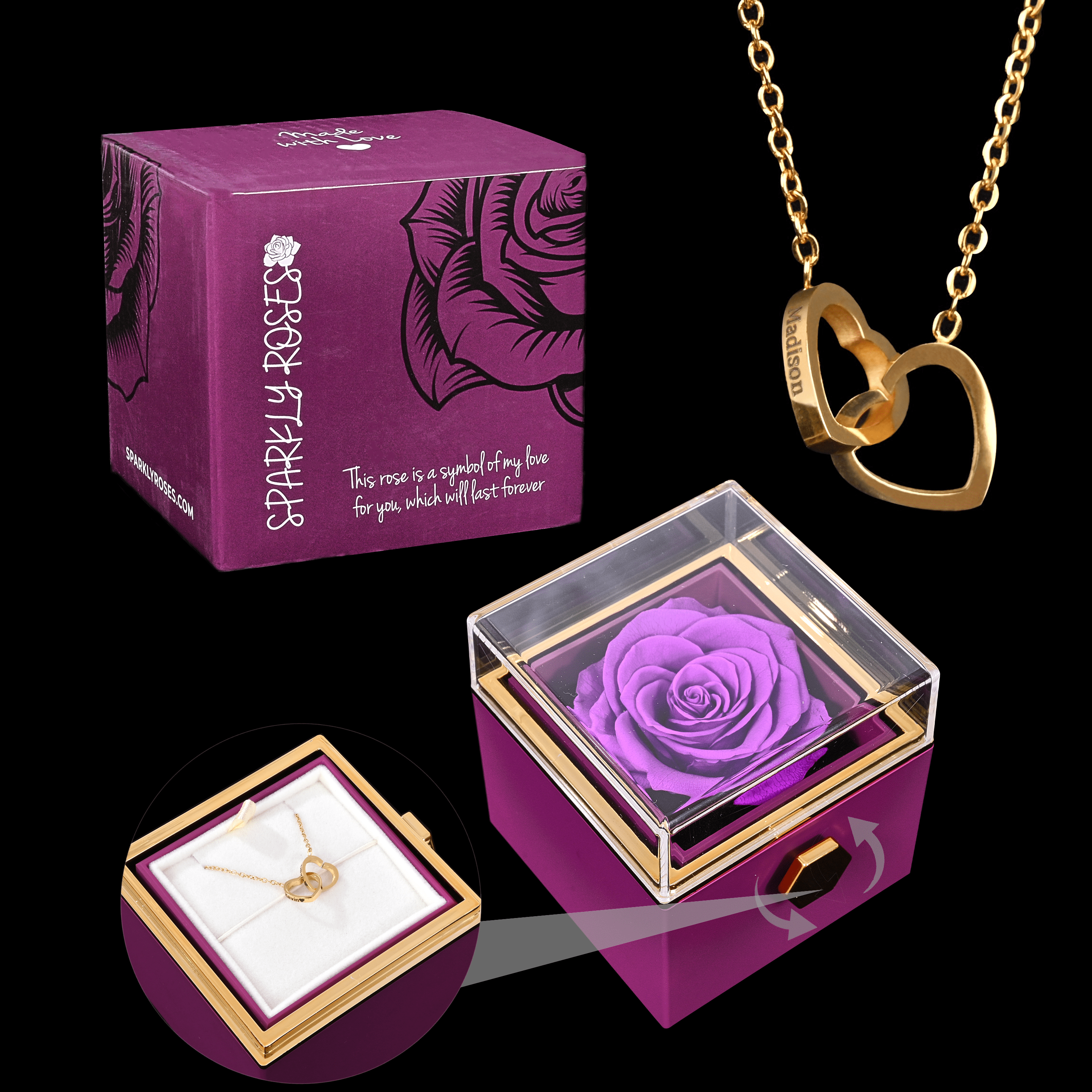 Eternal Rose Box W/ Engraved Necklace