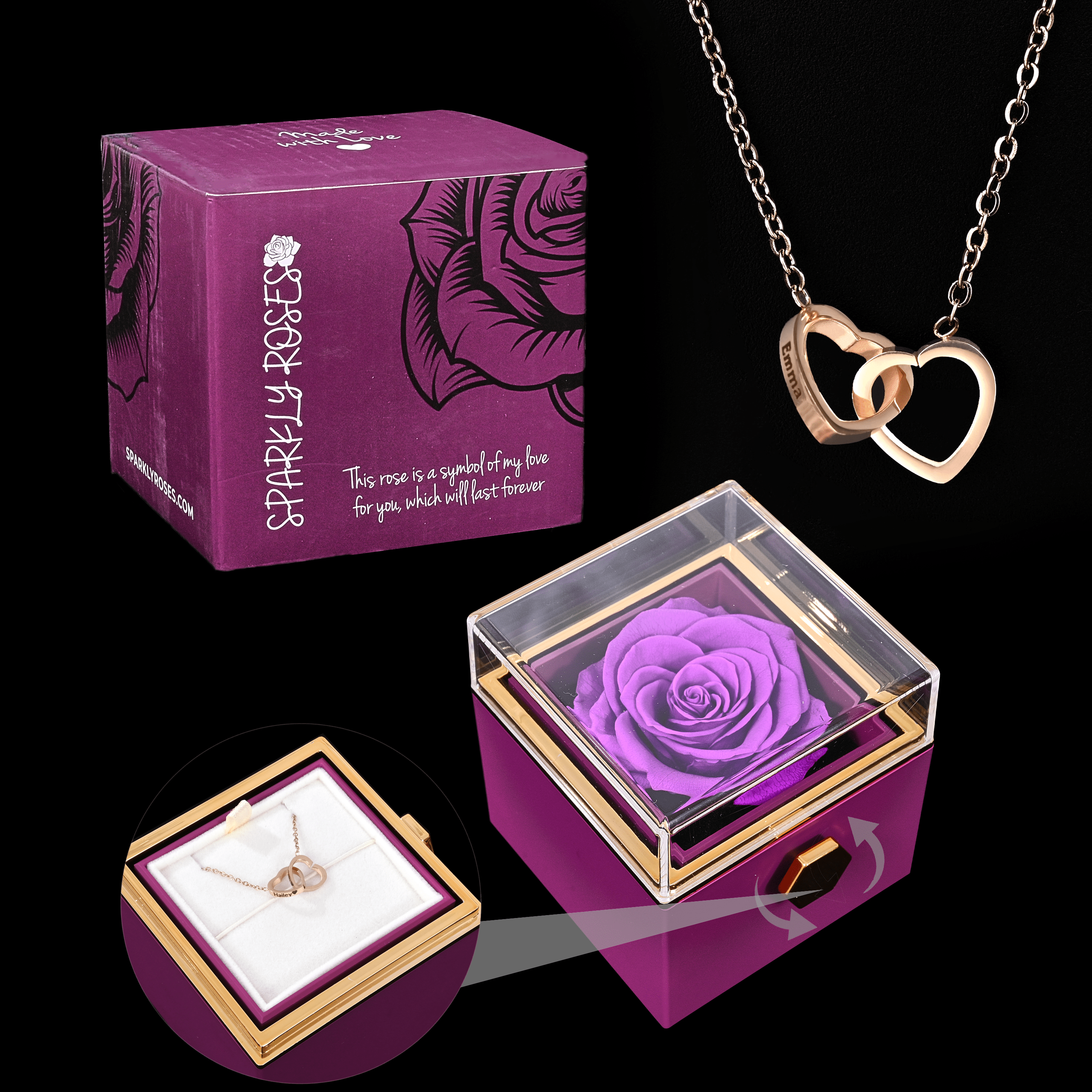 Eternal Rose Box W/ Engraved Necklace