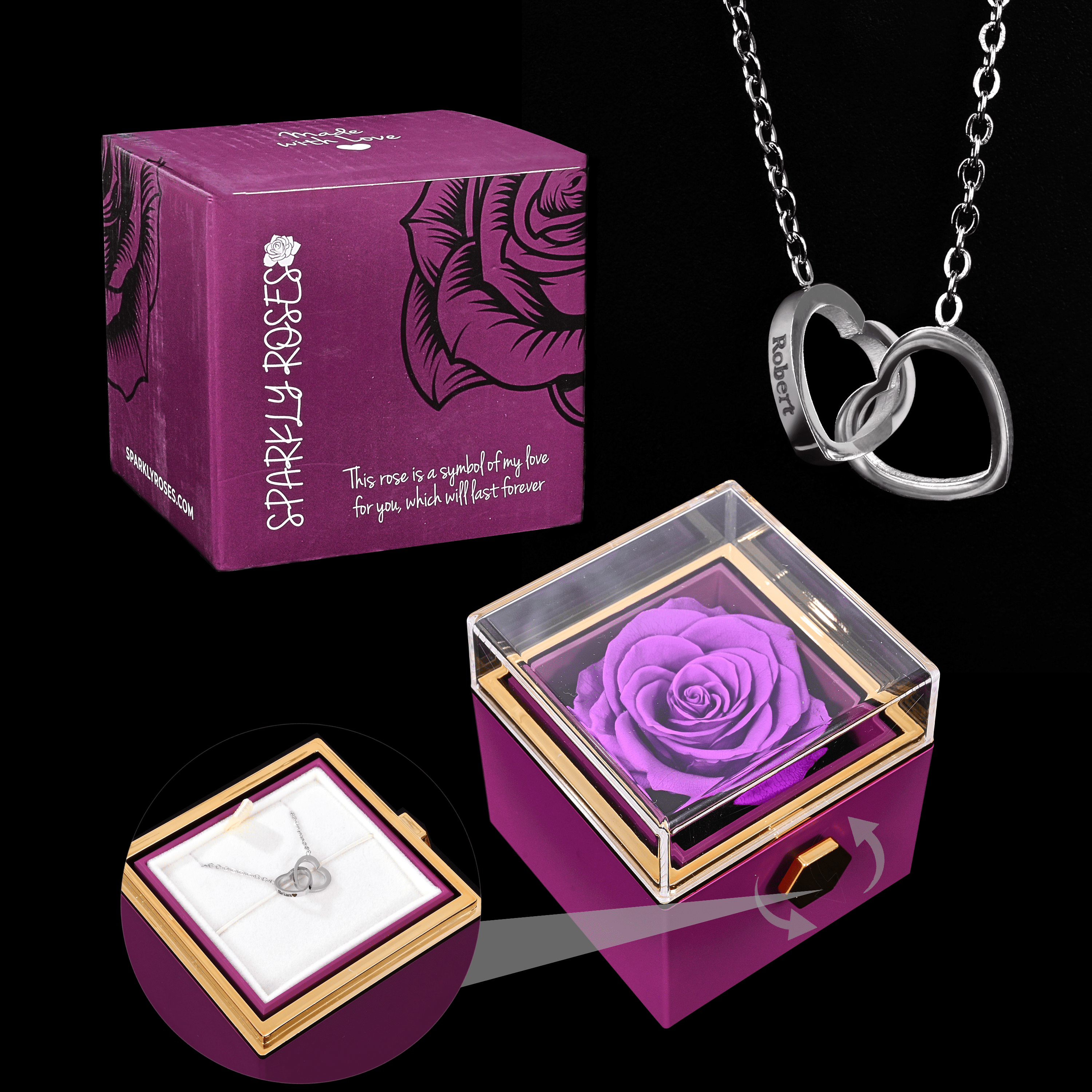 Eternal Rose Box W/ Engraved Necklace