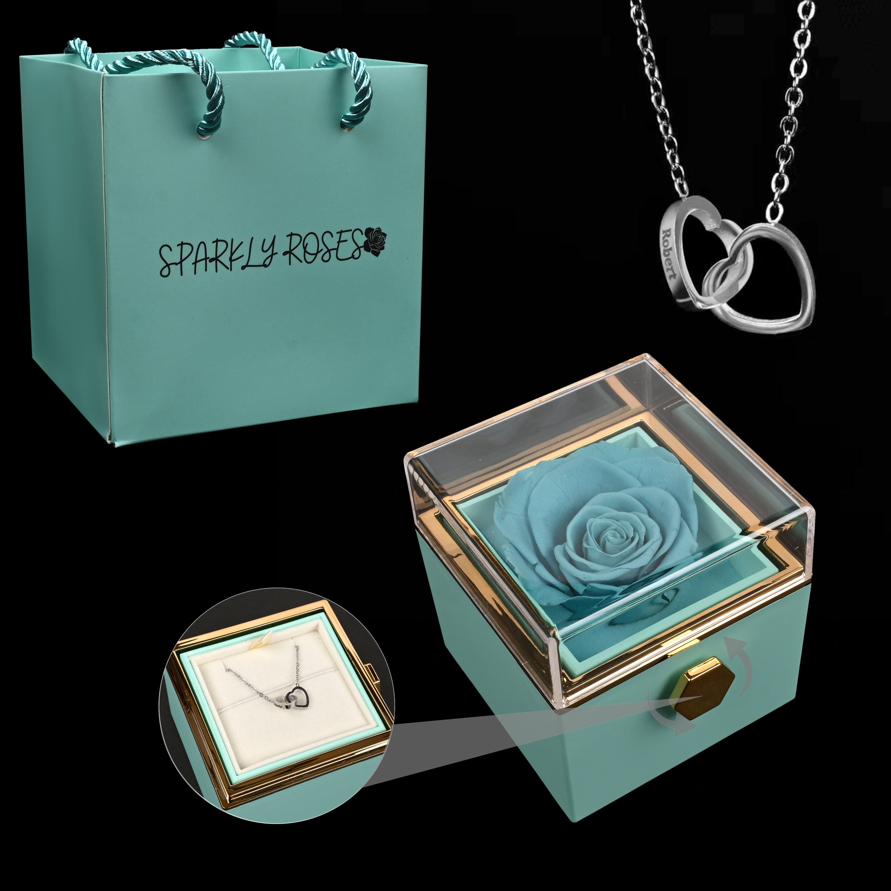 Eternal Rose Box W/ Engraved Necklace