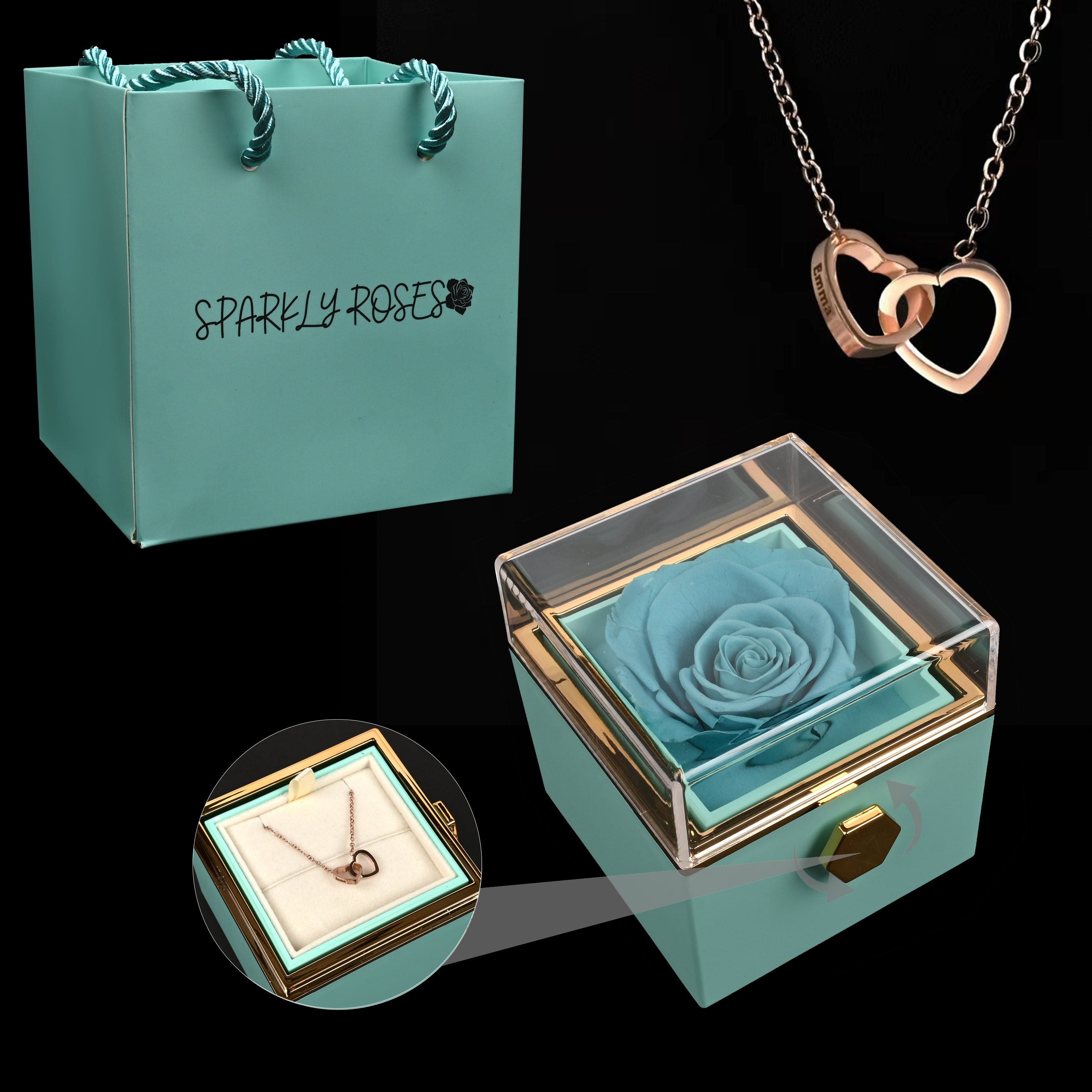 Eternal Rose Box W/ Engraved Necklace