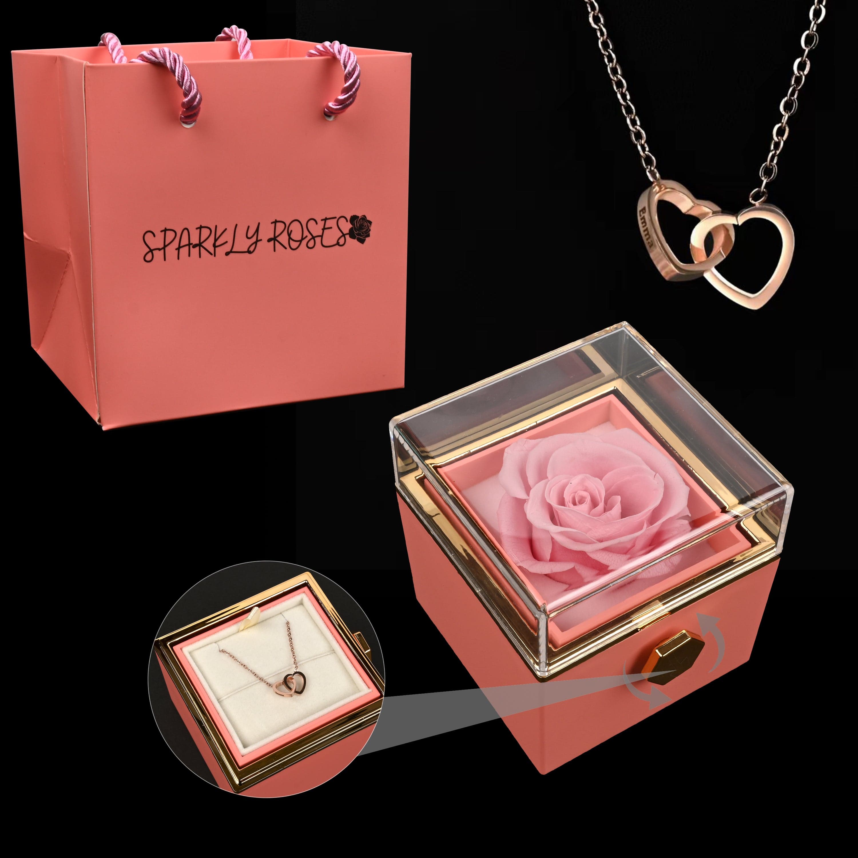 Eternal Rose Box W/ Engraved Necklace