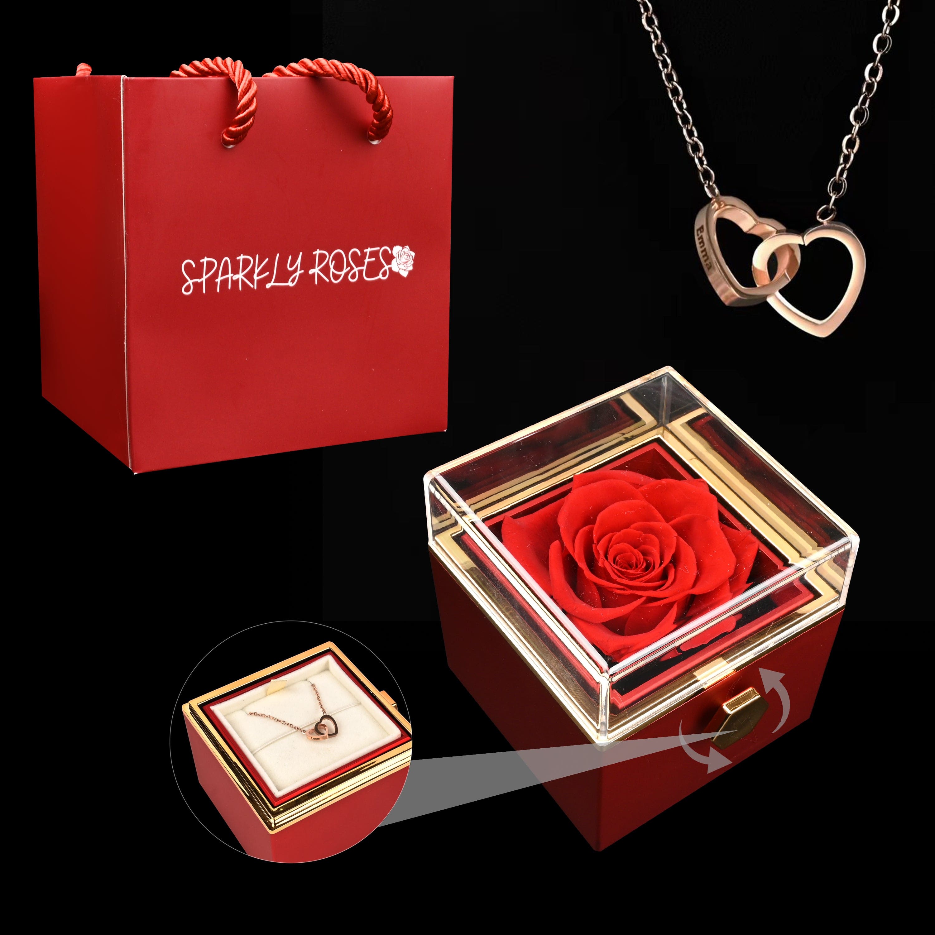 Eternal Rose Box W/ Engraved Necklace