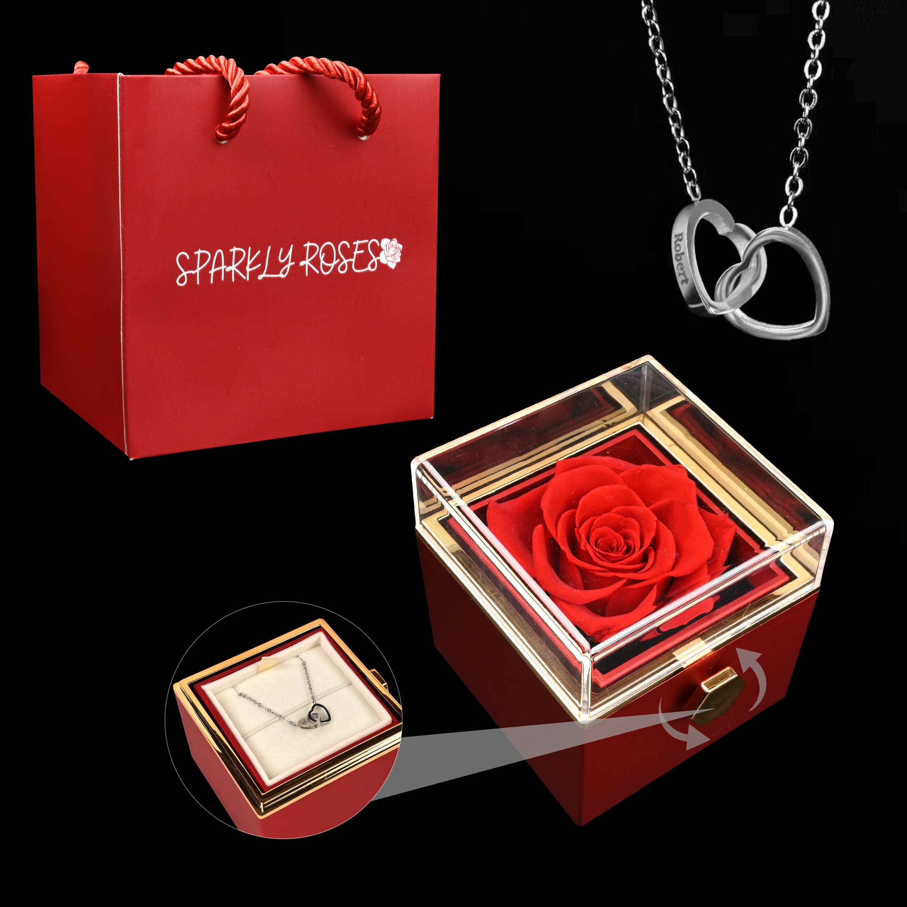 Eternal Rose Box W/ Engraved Necklace
