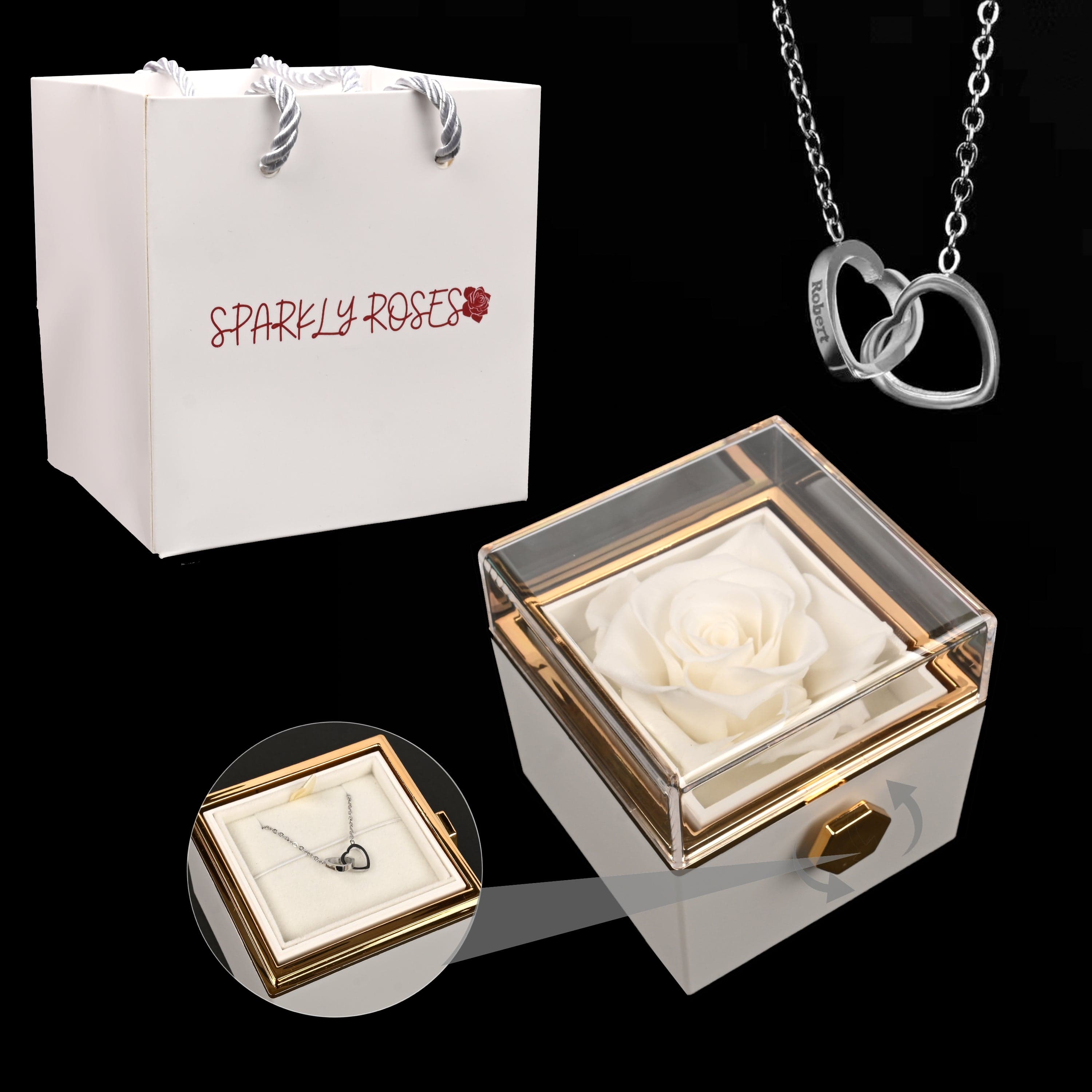 Eternal Rose Box W/ Engraved Necklace