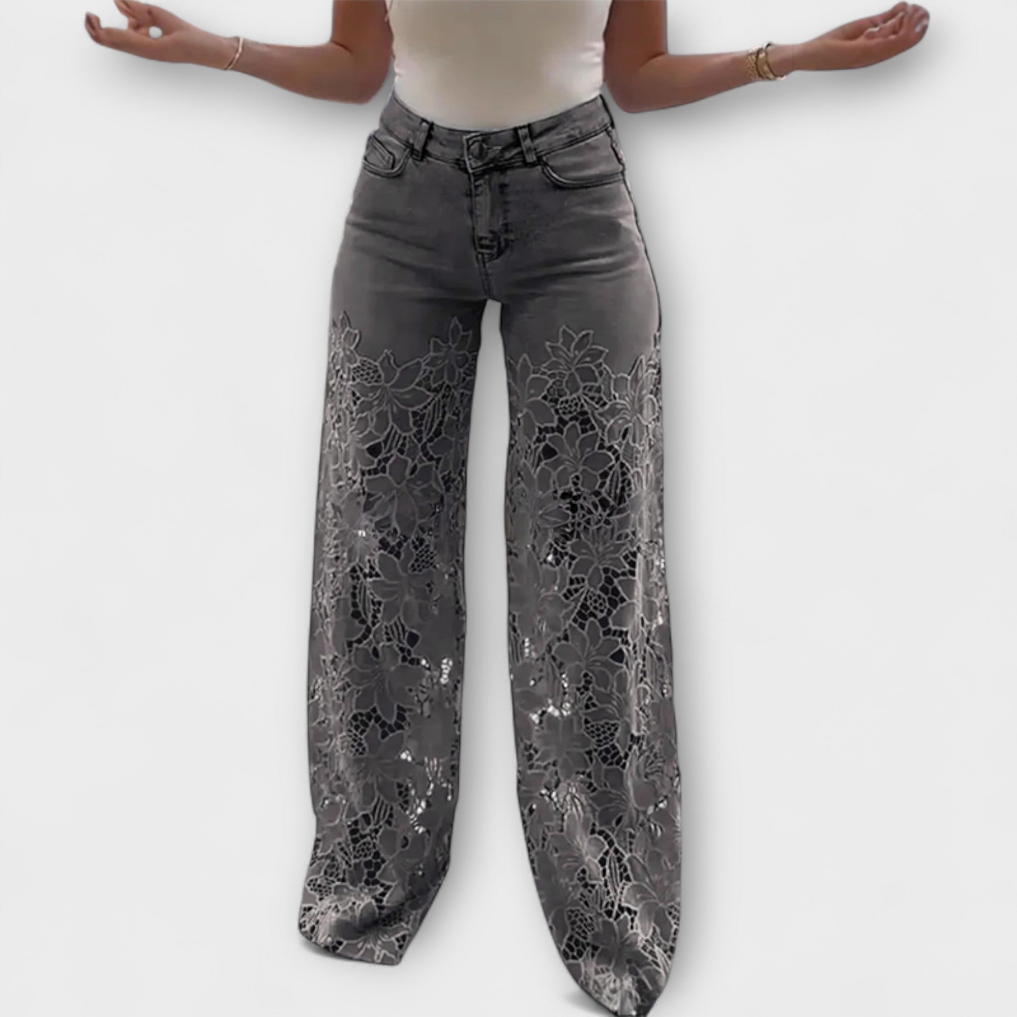 Soňa ™ ｜Trendy čipkované patchwork džínsy