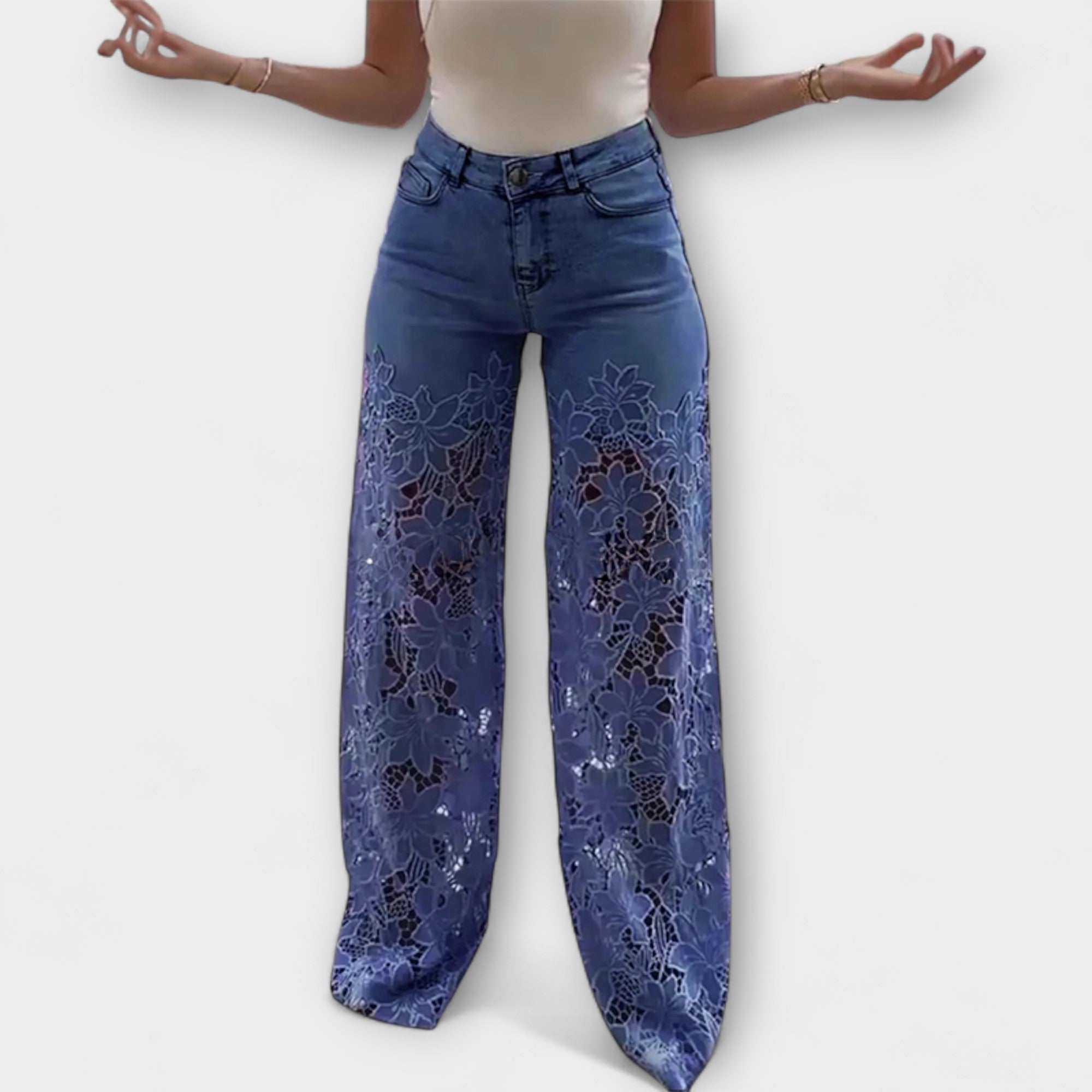 Soňa ™ ｜Trendy čipkované patchwork džínsy